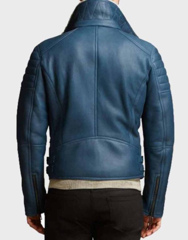 Blue Leather Jacket for Mens