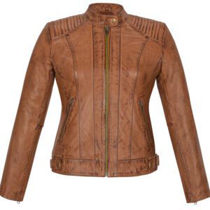 Womens Biker Leather Brown Jacket