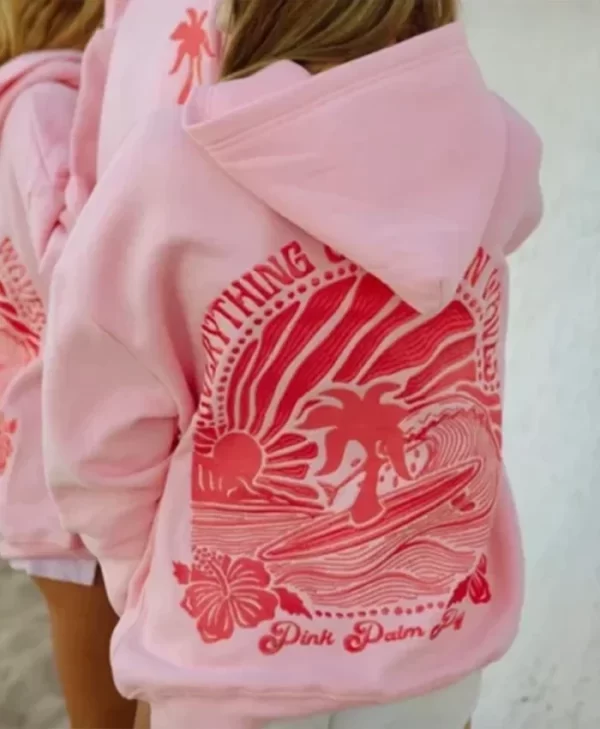 Pink palm puff hoodie