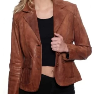 Womens-Fashion-Designer-Leather-Coat-Tan-Brown