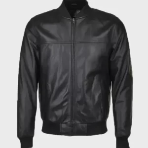 Mens Slim Fit Leather Bomber Black Jacket