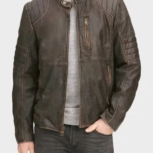 Brown Distressed Cafe Racer Leather Jacket
