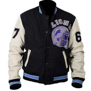 Hills Black and White Varsity Detroit Lions Jacket