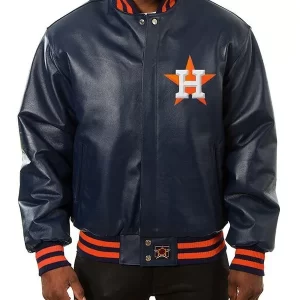 Men’s Navy Blue Houston Astros Leather Jacket