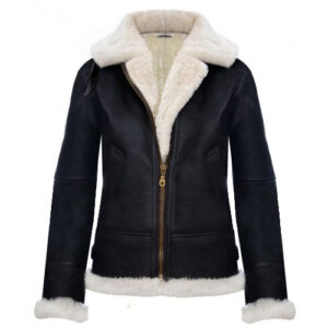 Winter B3 RAF Fur Faux Shearling Black Leather Jacket for Women