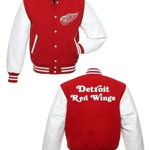 NHL Detroit Red Wings Varsity Red and White Letterman Jacket