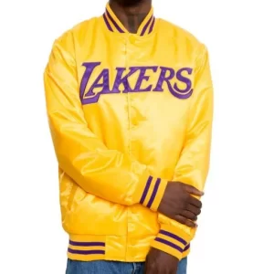 Los Angeles Starter Lakers Yellow Satin Bomber Jacket