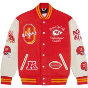 OVO x NFL Red Full-Snap Varsity Jacket