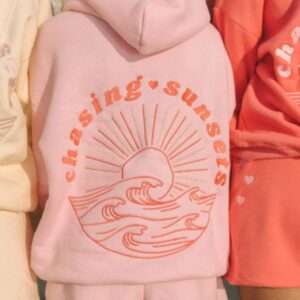 Chasing Sunsets pink palm puff hoodie